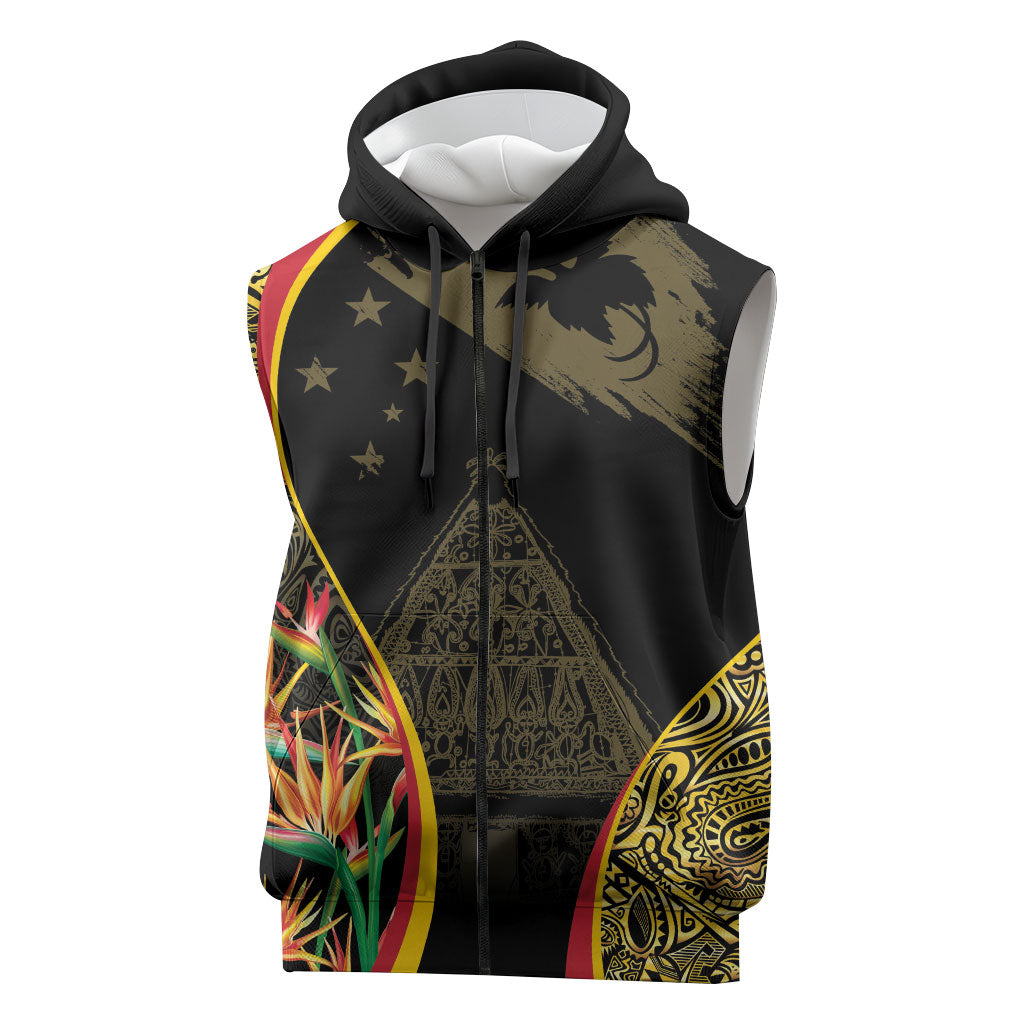 Papua New Guinea Hapi De Bilong Indipendens Sleeveless Zip Hoodie Special Style LT05 Black - Polynesian Pride