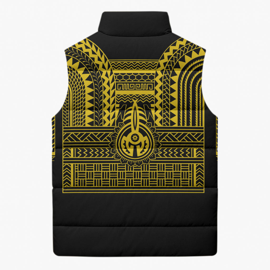 Philippines Filipinos Sleeveless Puffer Jacket Igorot Tribal Pattern Black