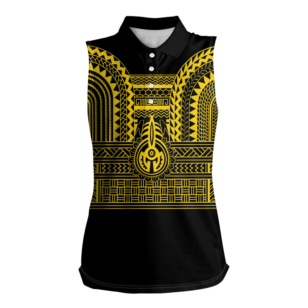 Philippines Filipinos Women Sleeveless Polo Shirt Igorot Tribal Pattern Black LT05 Female Black - Polynesian Pride