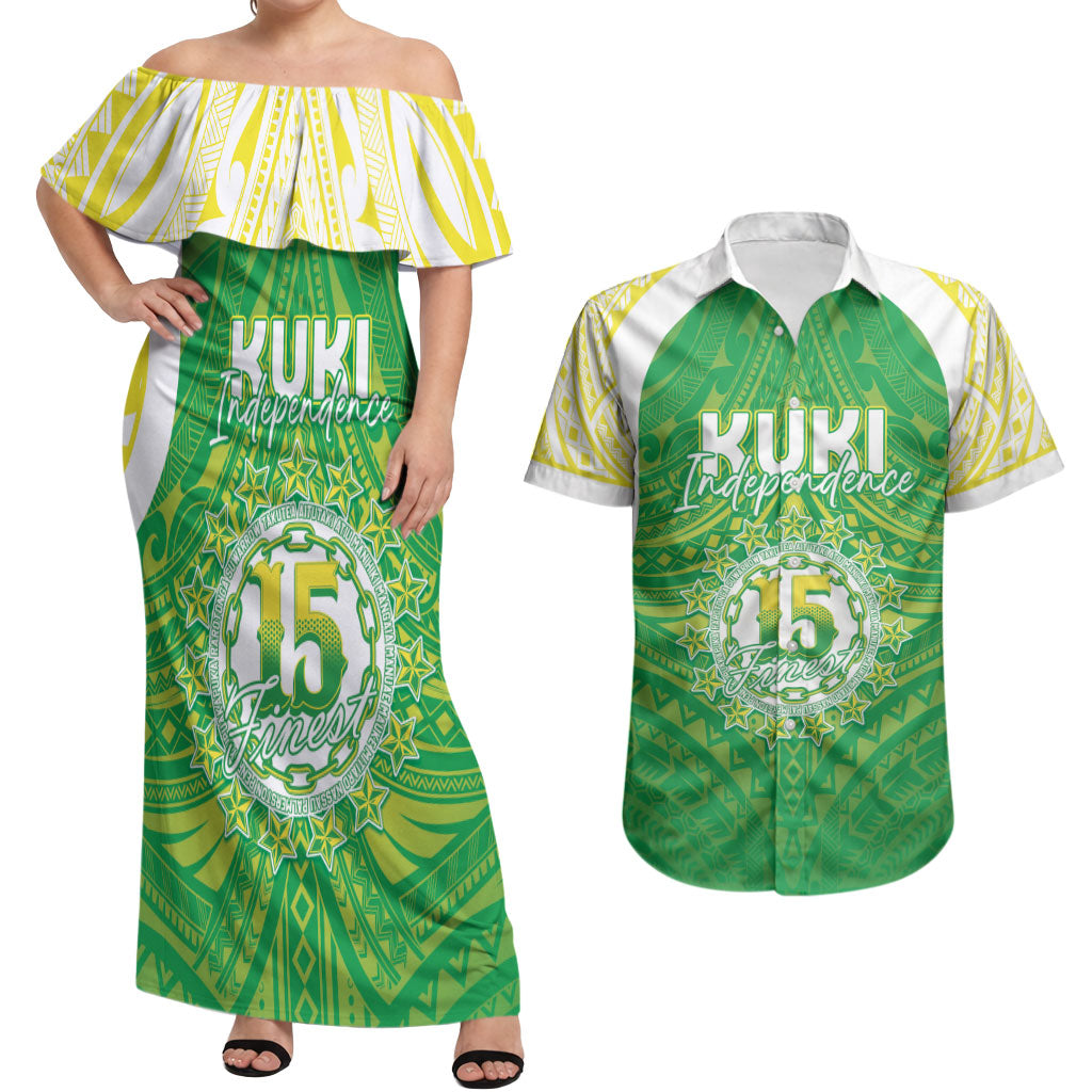 Kuki Independence 2026 Couples Matching Off Shoulder Maxi Dress and Hawaiian Shirt Cook Islands 15 Finest Green Version