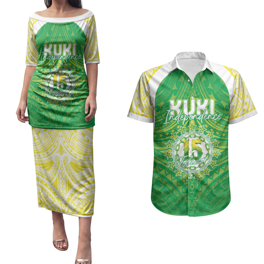 Kuki Independence 2026 Couples Matching Puletasi and Hawaiian Shirt Cook Islands 15 Finest Green Version LT05 Green - Polynesian Pride