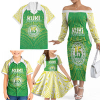 Kuki Independence 2026 Family Matching Off The Shoulder Long Sleeve Dress and Hawaiian Shirt Cook Islands 15 Finest Green Version LT05 - Polynesian Pride