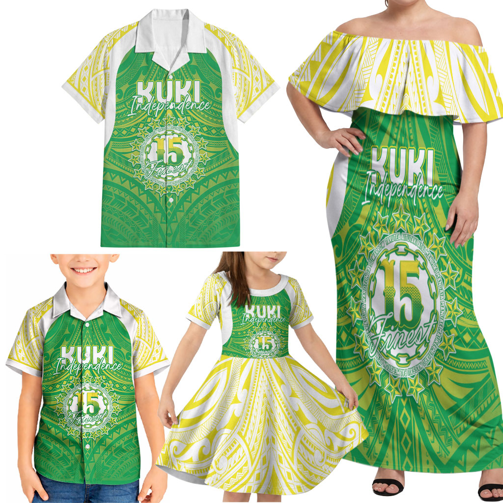 Kuki Independence 2026 Family Matching Off Shoulder Maxi Dress and Hawaiian Shirt Cook Islands 15 Finest Green Version LT05 - Polynesian Pride