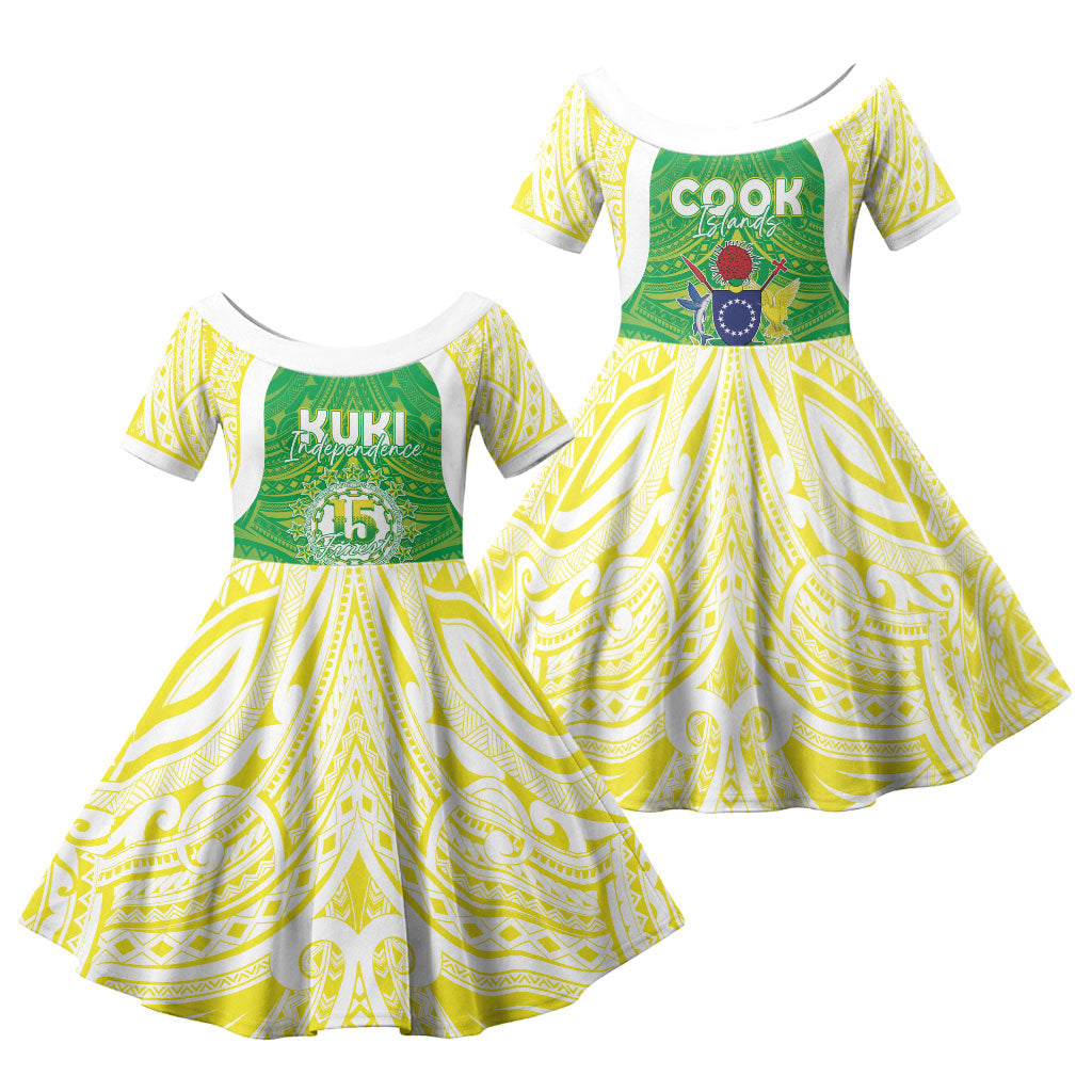 Kuki Independence 2026 Family Matching Off Shoulder Short Dress and Hawaiian Shirt Cook Islands 15 Finest Green Version LT05 Daughter's Dress Green - Polynesian Pride