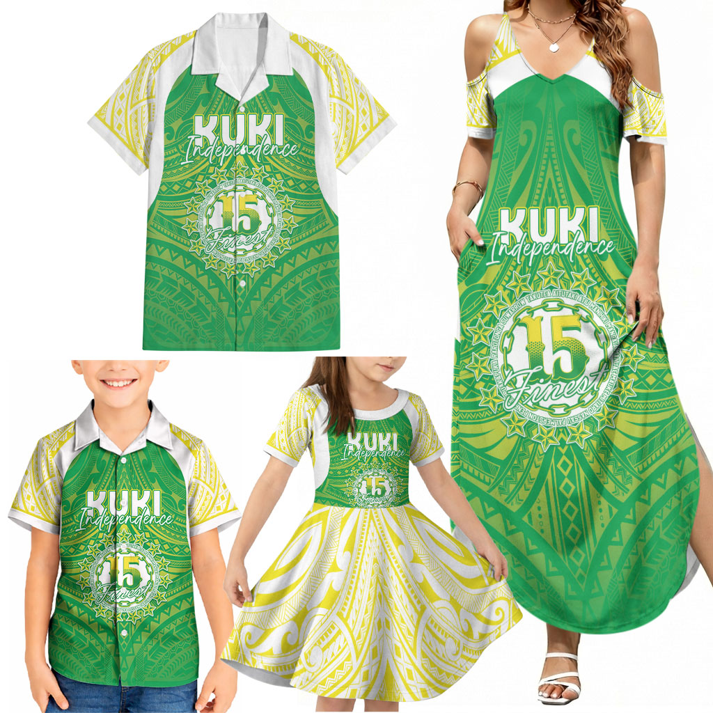 Kuki Independence 2026 Family Matching Summer Maxi Dress and Hawaiian Shirt Cook Islands 15 Finest Green Version LT05 - Polynesian Pride