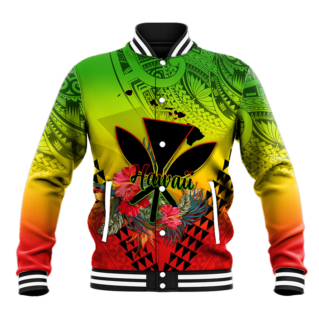 Personalized Hawaii Baseball Jacket Kakau Kanaka Maoli With Hibiscus Flowers LT05 Unisex Reggae - Polynesian Pride