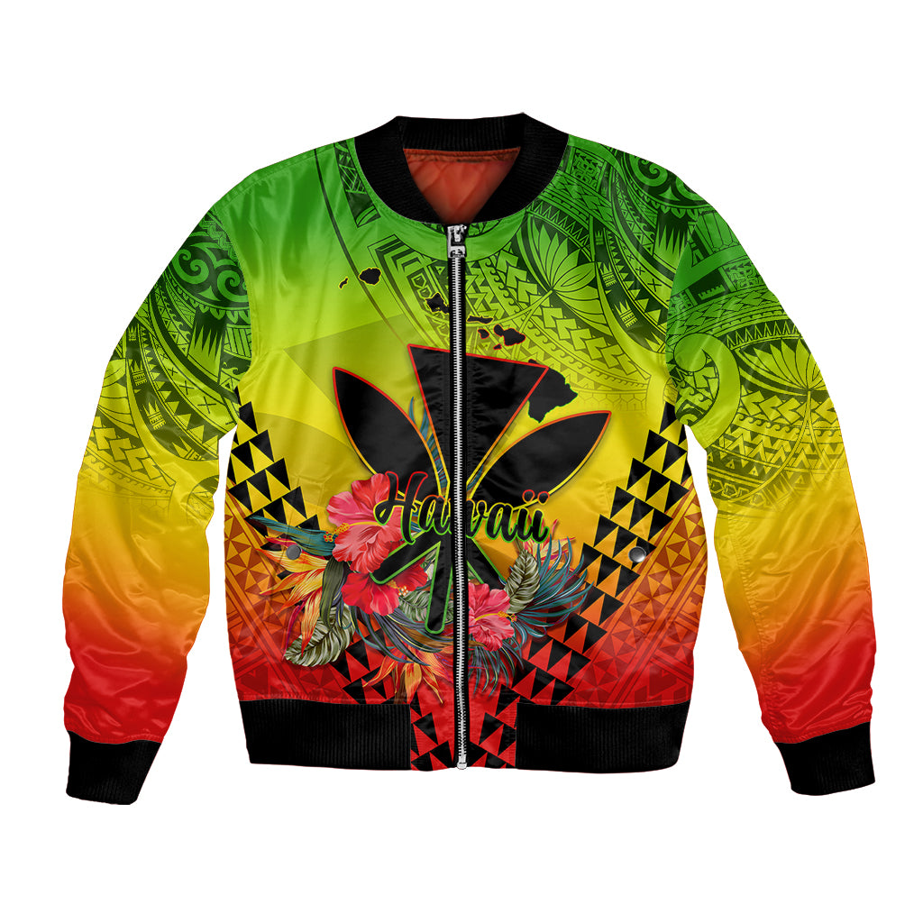 Personalized Hawaii Bomber Jacket Kakau Kanaka Maoli With Hibiscus Flowers LT05 Unisex Reggae - Polynesian Pride