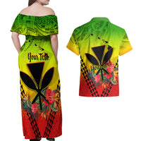Personalized Hawaii Couples Matching Off Shoulder Maxi Dress and Hawaiian Shirt Kakau Kanaka Maoli With Hibiscus Flowers LT05 - Polynesian Pride