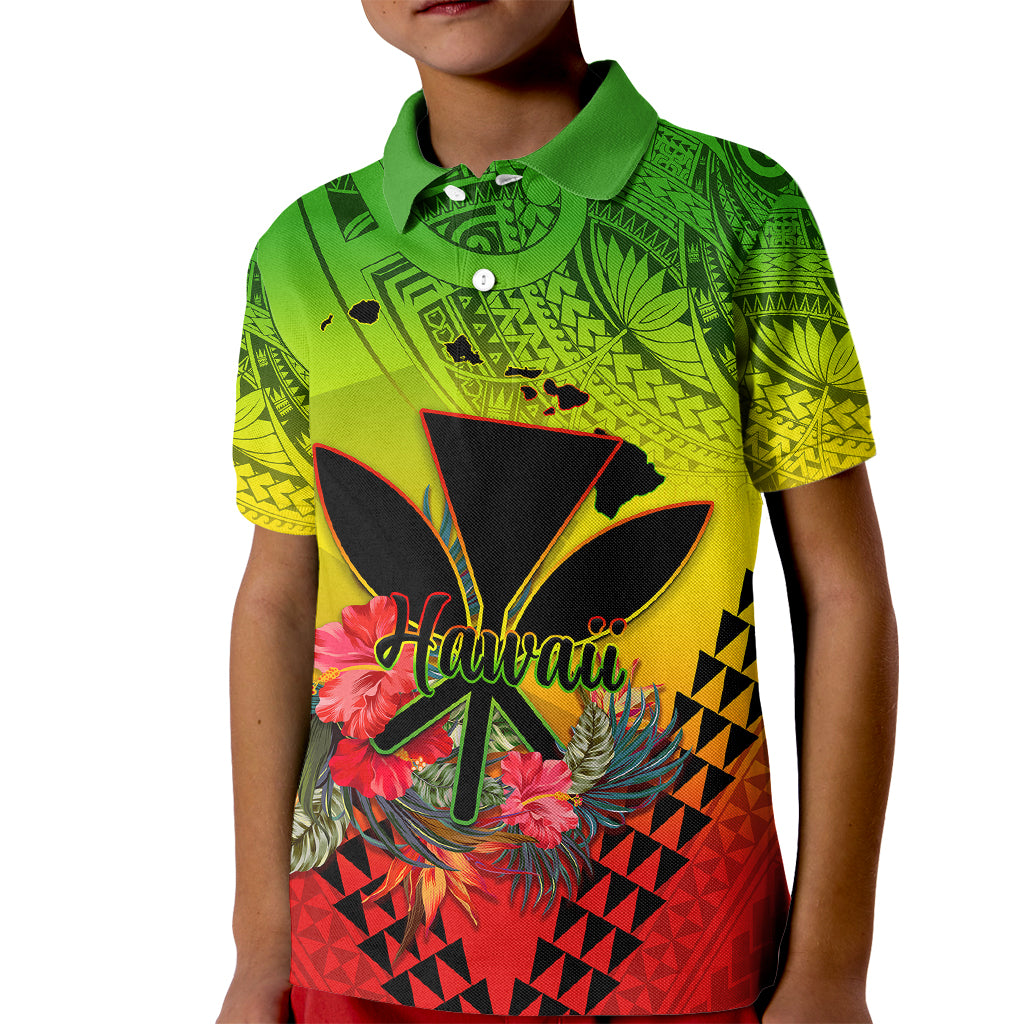 Personalized Hawaii Kid Polo Shirt Kakau Kanaka Maoli With Hibiscus Flowers LT05 Kid Reggae - Polynesian Pride