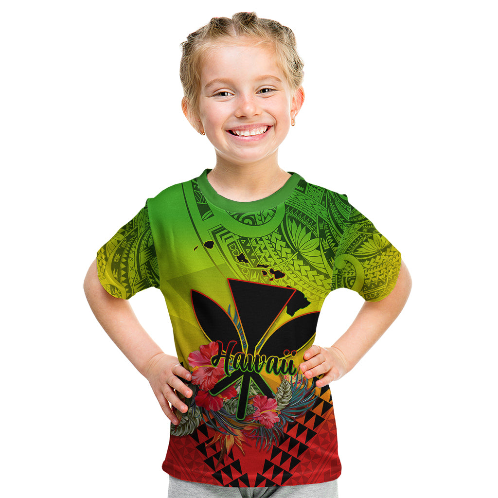 Personalized Hawaii Kid T Shirt Kakau Kanaka Maoli With Hibiscus Flowers LT05 Reggae - Polynesian Pride