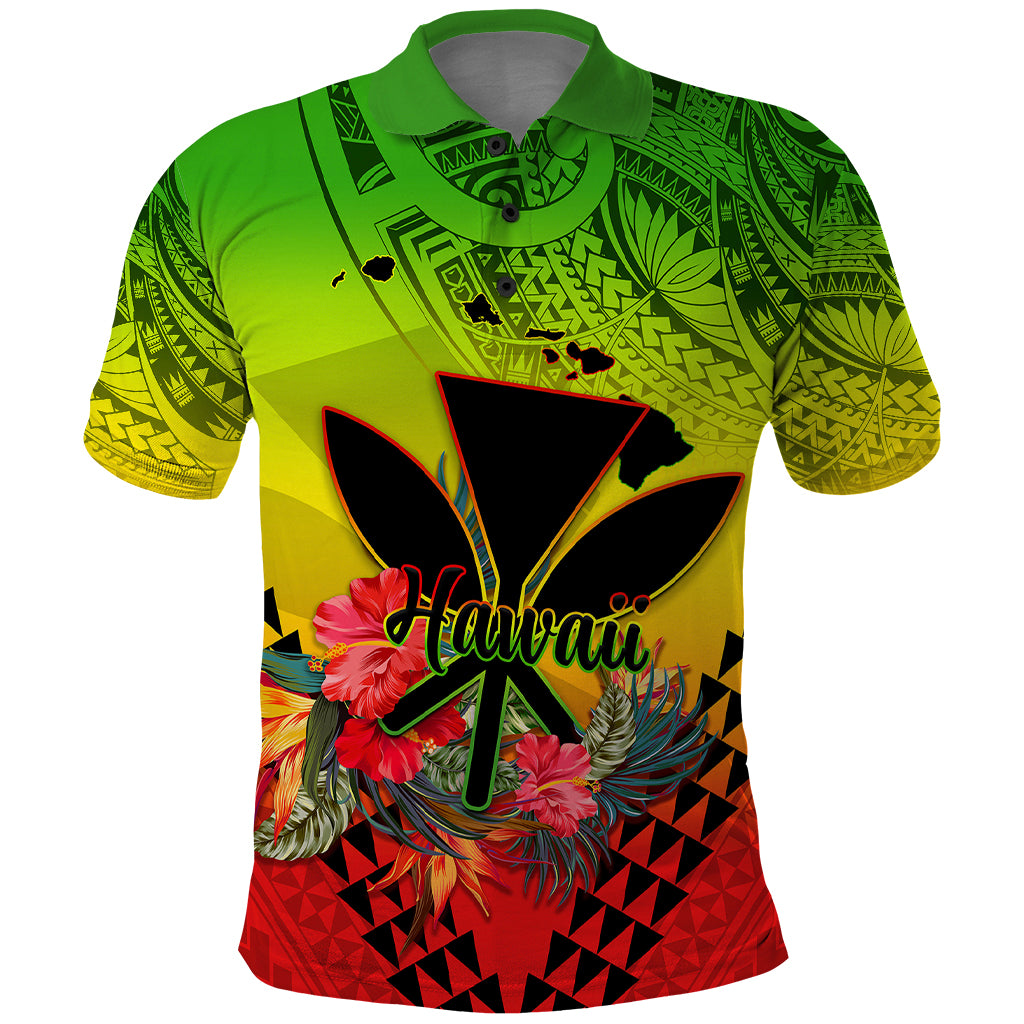 Personalized Hawaii Polo Shirt Kakau Kanaka Maoli With Hibiscus Flowers LT05 Reggae - Polynesian Pride