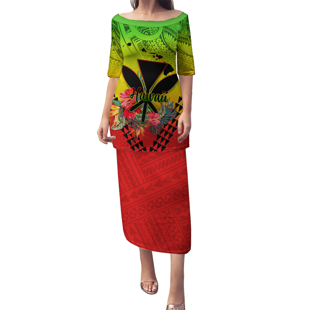 Personalized Hawaii Puletasi Kakau Kanaka Maoli With Hibiscus Flowers LT05 Long Dress Reggae - Polynesian Pride