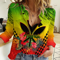 Personalized Hawaii Women Casual Shirt Kakau Kanaka Maoli With Hibiscus Flowers LT05 Female Reggae - Polynesian Pride