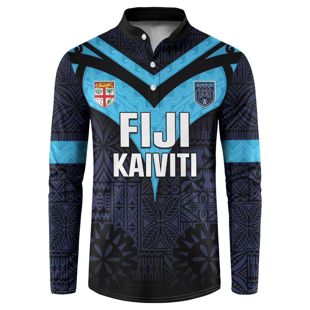 Custom Fiji Kaiviti Rugby Button Sweatshirt Fiji Tapa Pattern