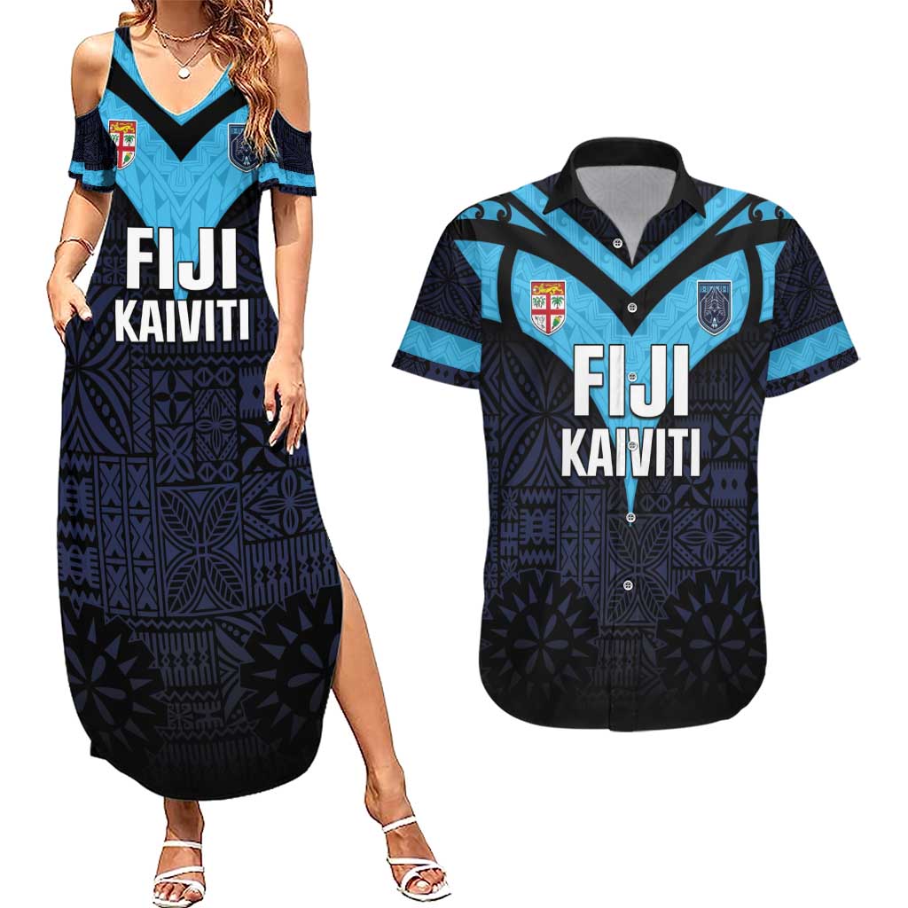 Custom Fiji Kaiviti Rugby Couples Matching Summer Maxi Dress and Hawaiian Shirt Fiji Tapa Pattern