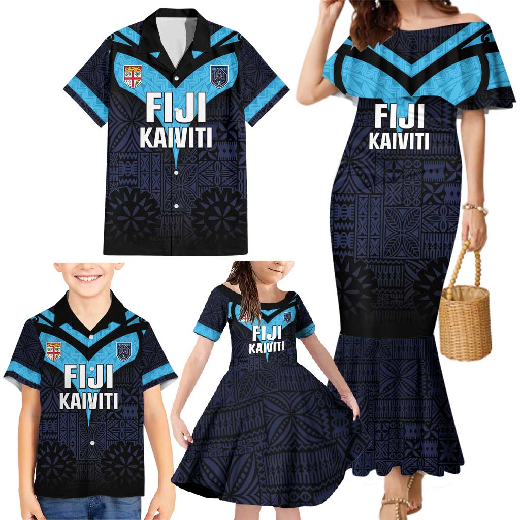 Custom Fiji Kaiviti Rugby Family Matching Mermaid Dress and Hawaiian Shirt Fiji Tapa Pattern