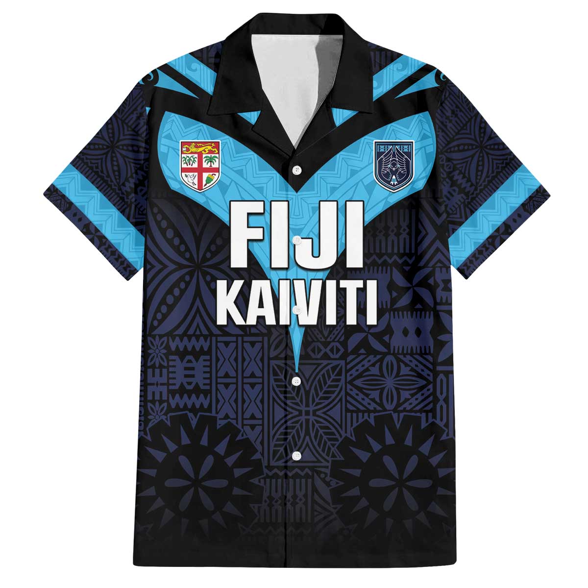 Custom Fiji Kaiviti Rugby Family Matching Off The Shoulder Long Sleeve Dress and Hawaiian Shirt Fiji Tapa Pattern