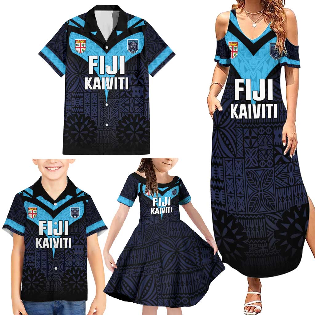 Custom Fiji Kaiviti Rugby Family Matching Summer Maxi Dress and Hawaiian Shirt Fiji Tapa Pattern