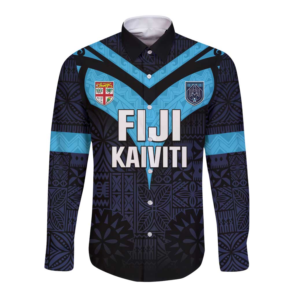 Custom Fiji Kaiviti Rugby Long Sleeve Button Shirt Fiji Tapa Pattern