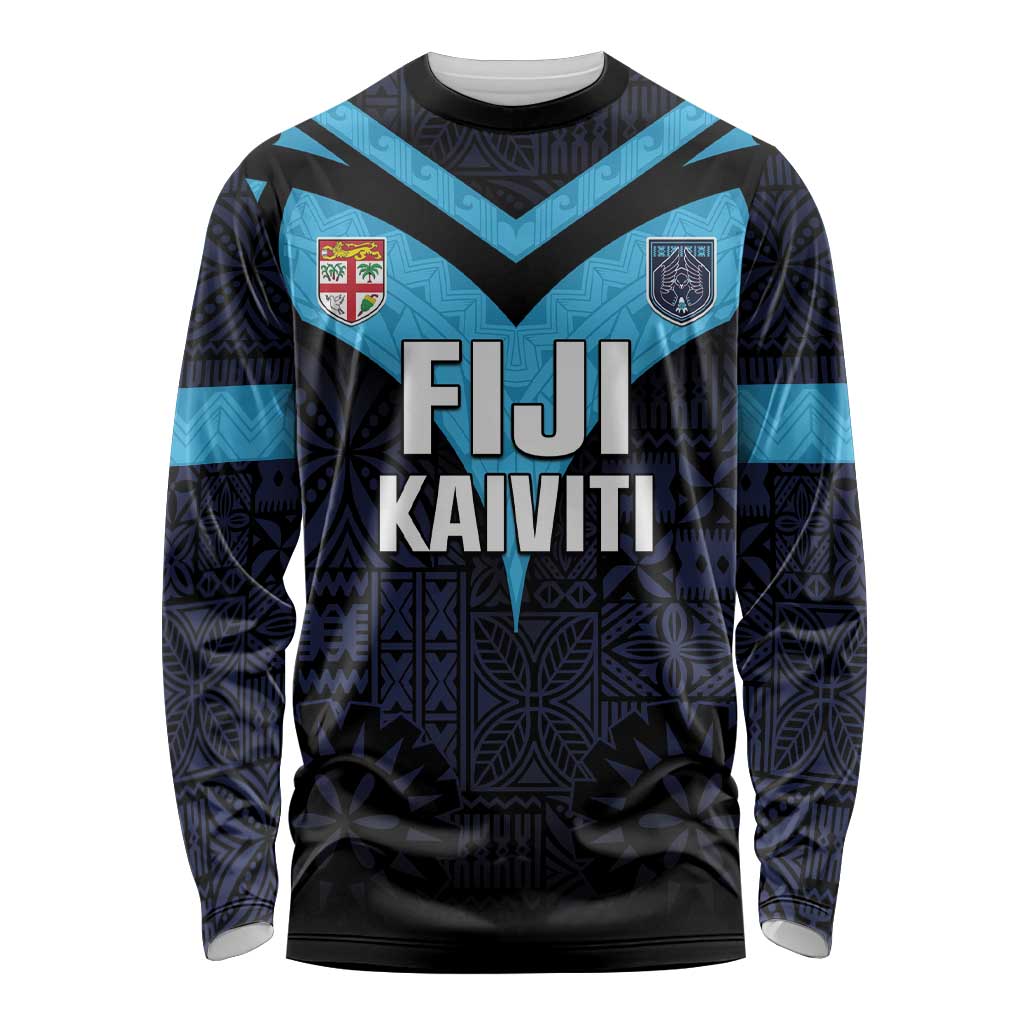 Custom Fiji Kaiviti Rugby Long Sleeve Shirt Fiji Tapa Pattern