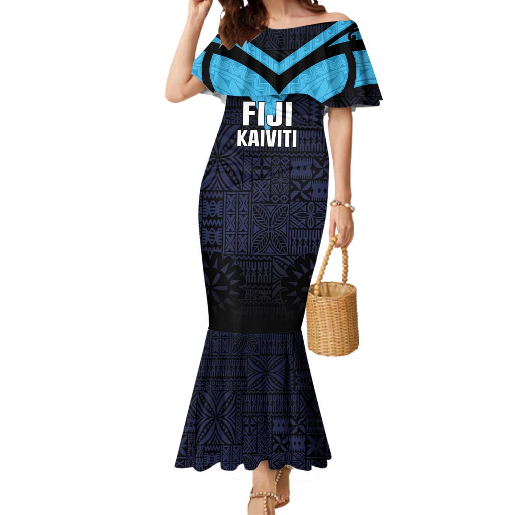 Custom Fiji Kaiviti Rugby Mermaid Dress Fiji Tapa Pattern