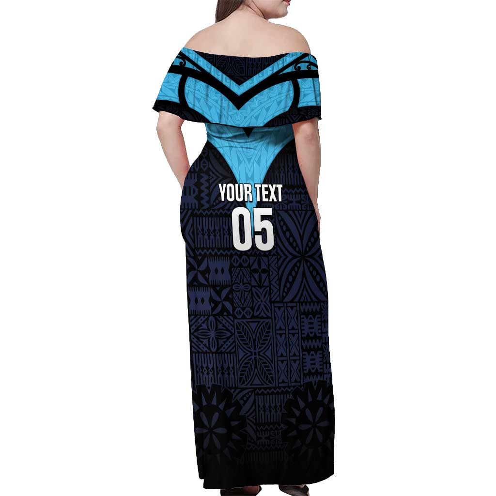 Custom Fiji Kaiviti Rugby Off Shoulder Maxi Dress Fiji Tapa Pattern