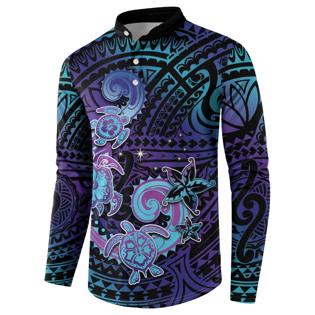Hawaii Makahiki Turtle Button Sweatshirt Spiral Polynesian Tattoo LT05 - Polynesian Pride