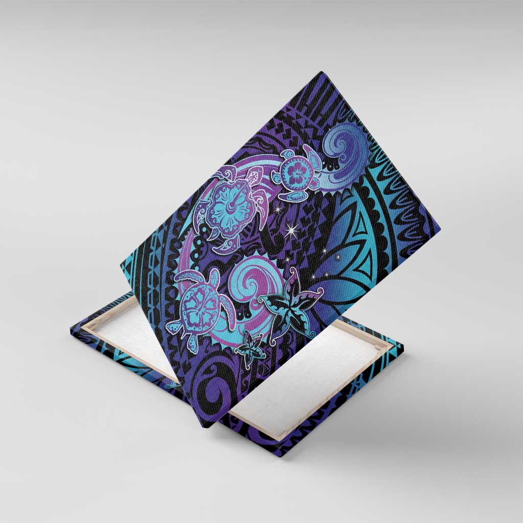 Hawaii Makahiki Turtle Canvas Wall Art Spiral Polynesian Tattoo LT05 With Frame Purple - Polynesian Pride
