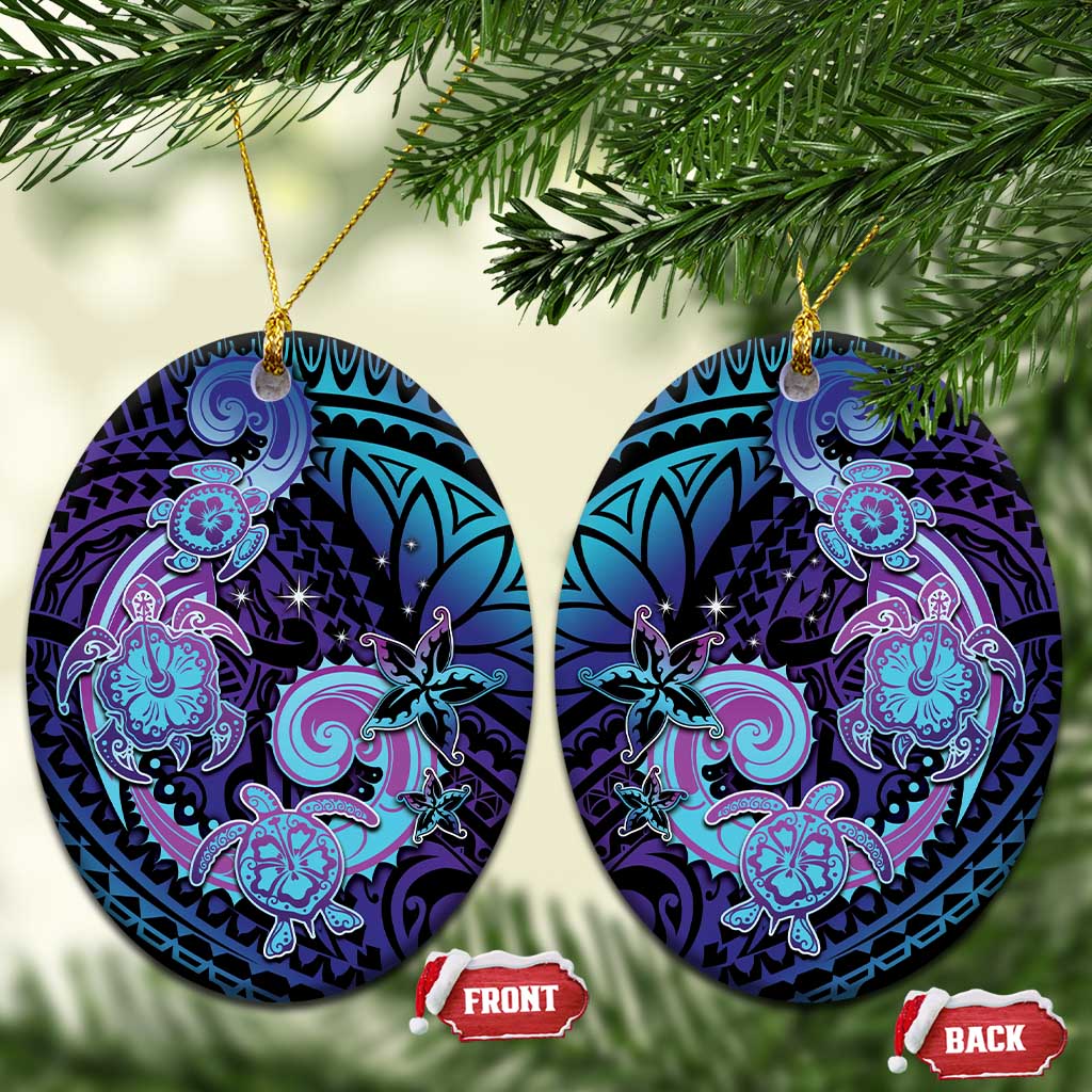 Hawaii Makahiki Turtle Ceramic Ornament Spiral Polynesian Tattoo LT05 Oval Purple - Polynesian Pride