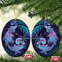 Hawaii Makahiki Turtle Ceramic Ornament Spiral Polynesian Tattoo LT05 Oval Purple - Polynesian Pride