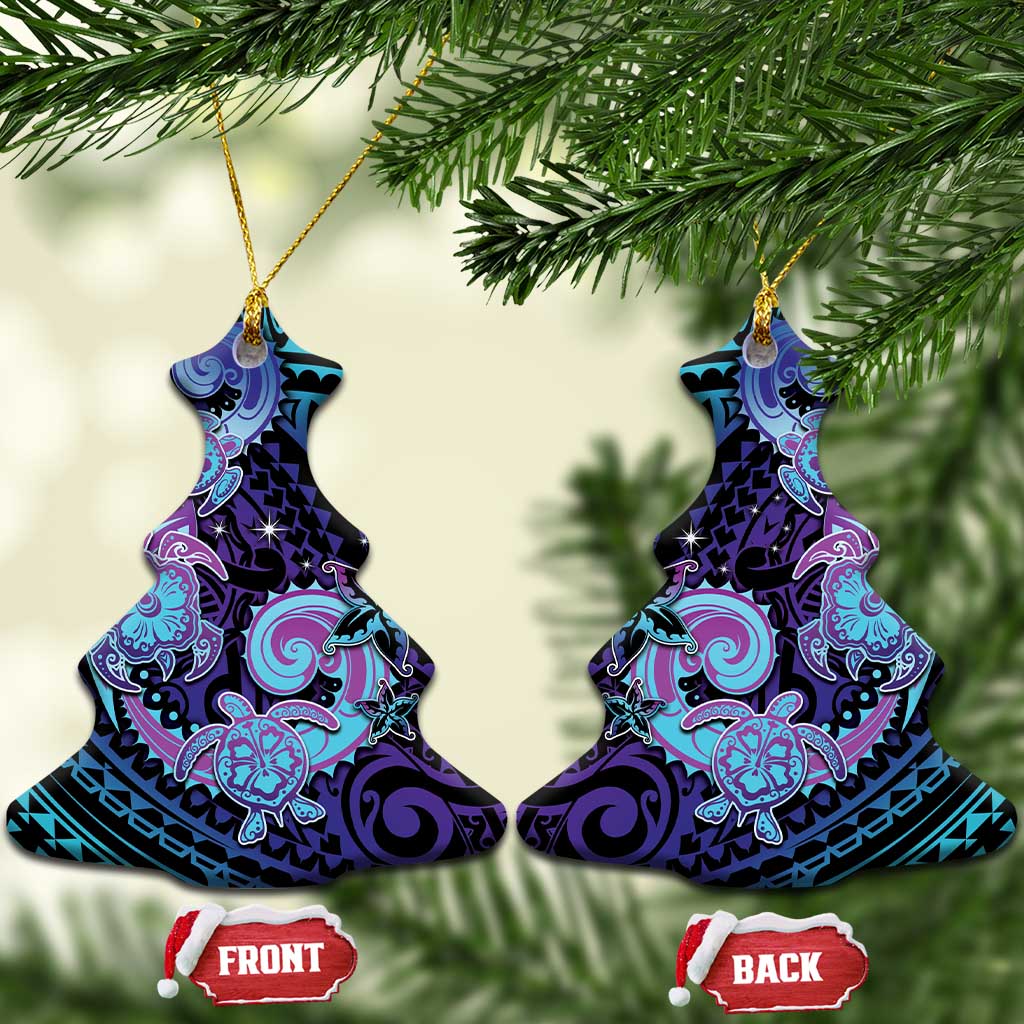 Hawaii Makahiki Turtle Ceramic Ornament Spiral Polynesian Tattoo LT05 Christmas Tree Purple - Polynesian Pride