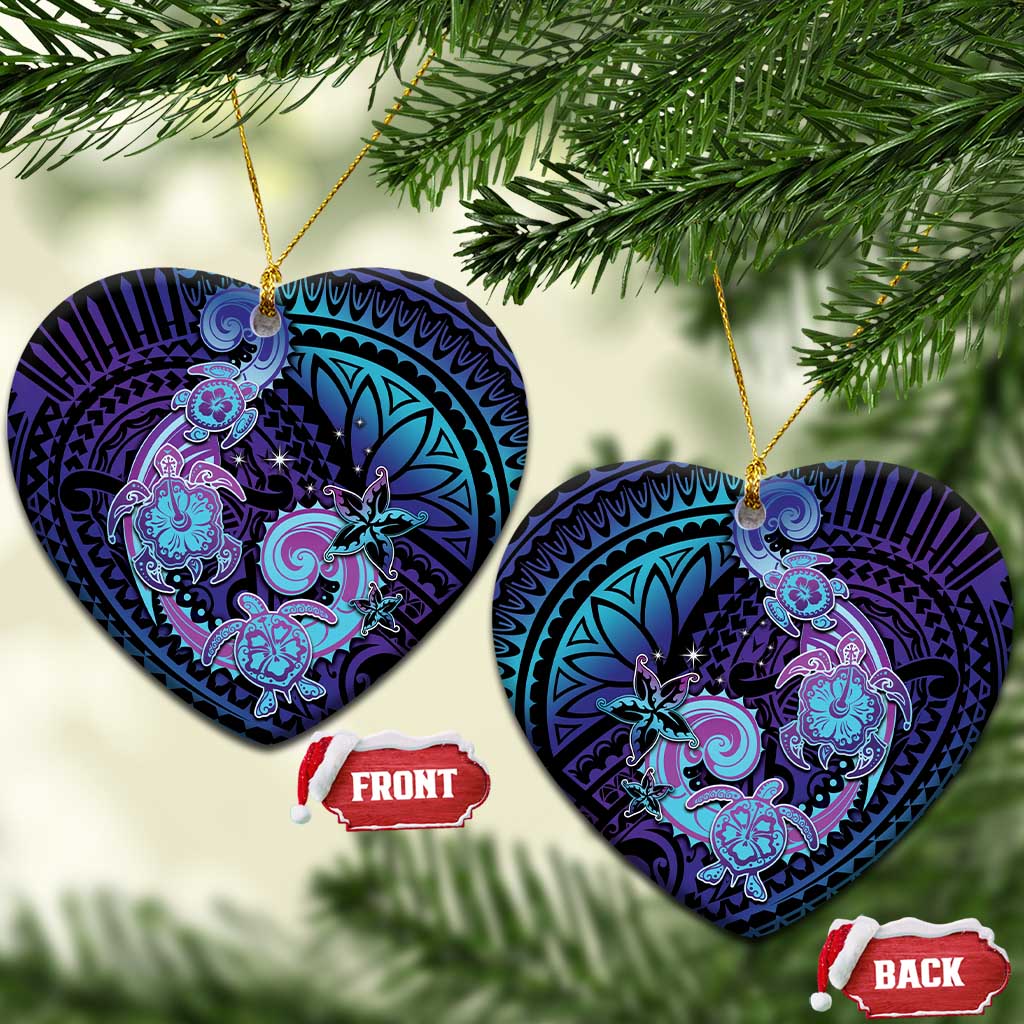 Hawaii Makahiki Turtle Ceramic Ornament Spiral Polynesian Tattoo LT05 Heart Purple - Polynesian Pride