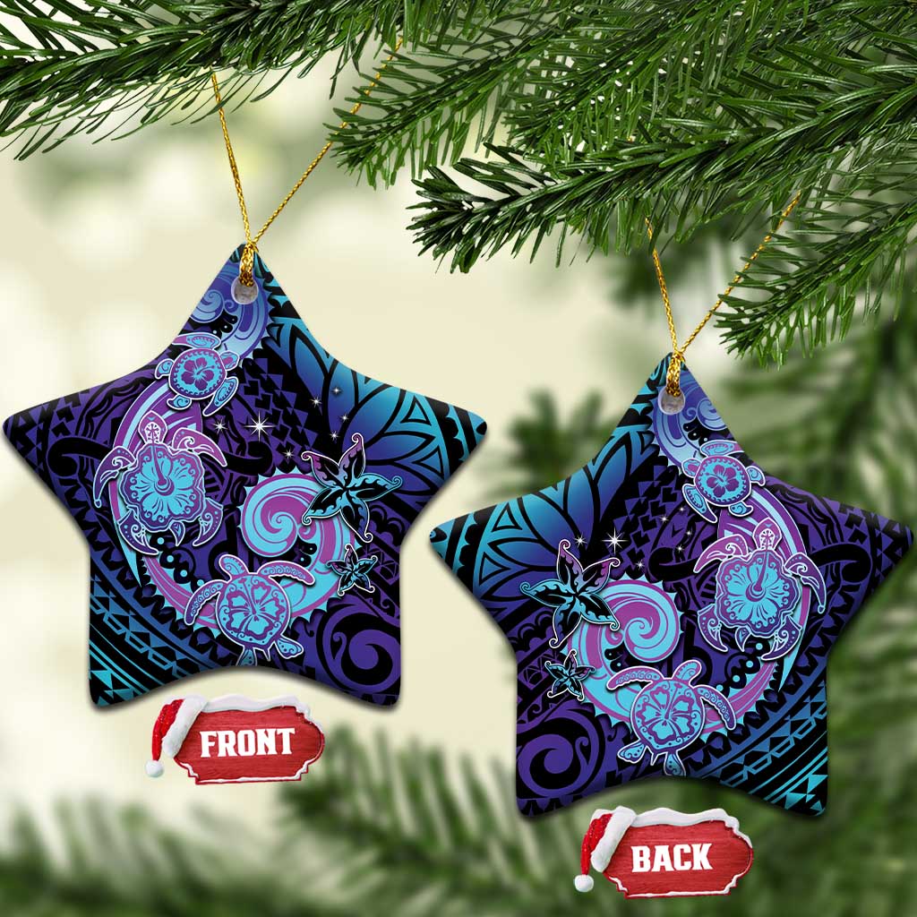 Hawaii Makahiki Turtle Ceramic Ornament Spiral Polynesian Tattoo LT05 Star Purple - Polynesian Pride