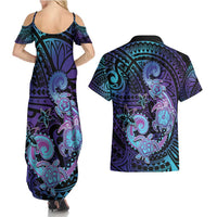 Hawaii Makahiki Turtle Couples Matching Summer Maxi Dress and Hawaiian Shirt Spiral Polynesian Tattoo LT05 - Polynesian Pride