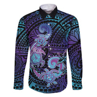 Hawaii Makahiki Turtle Family Matching Off Shoulder Maxi Dress and Hawaiian Shirt Spiral Polynesian Tattoo