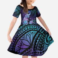 Hawaii Makahiki Turtle Family Matching Puletasi and Hawaiian Shirt Spiral Polynesian Tattoo LT05 Daughter's Dress Purple - Polynesian Pride