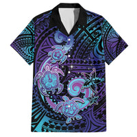 Hawaii Makahiki Turtle Family Matching Puletasi and Hawaiian Shirt Spiral Polynesian Tattoo LT05 Dad's Shirt - Short Sleeve Purple - Polynesian Pride