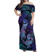 Hawaii Makahiki Turtle Off Shoulder Maxi Dress Spiral Polynesian Tattoo LT05 Women Purple - Polynesian Pride