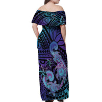 Hawaii Makahiki Turtle Off Shoulder Maxi Dress Spiral Polynesian Tattoo LT05 - Polynesian Pride
