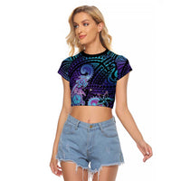 Hawaii Makahiki Turtle Raglan Cropped T Shirt Spiral Polynesian Tattoo LT05 Female Purple - Polynesian Pride