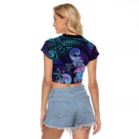 Hawaii Makahiki Turtle Raglan Cropped T Shirt Spiral Polynesian Tattoo LT05 - Polynesian Pride