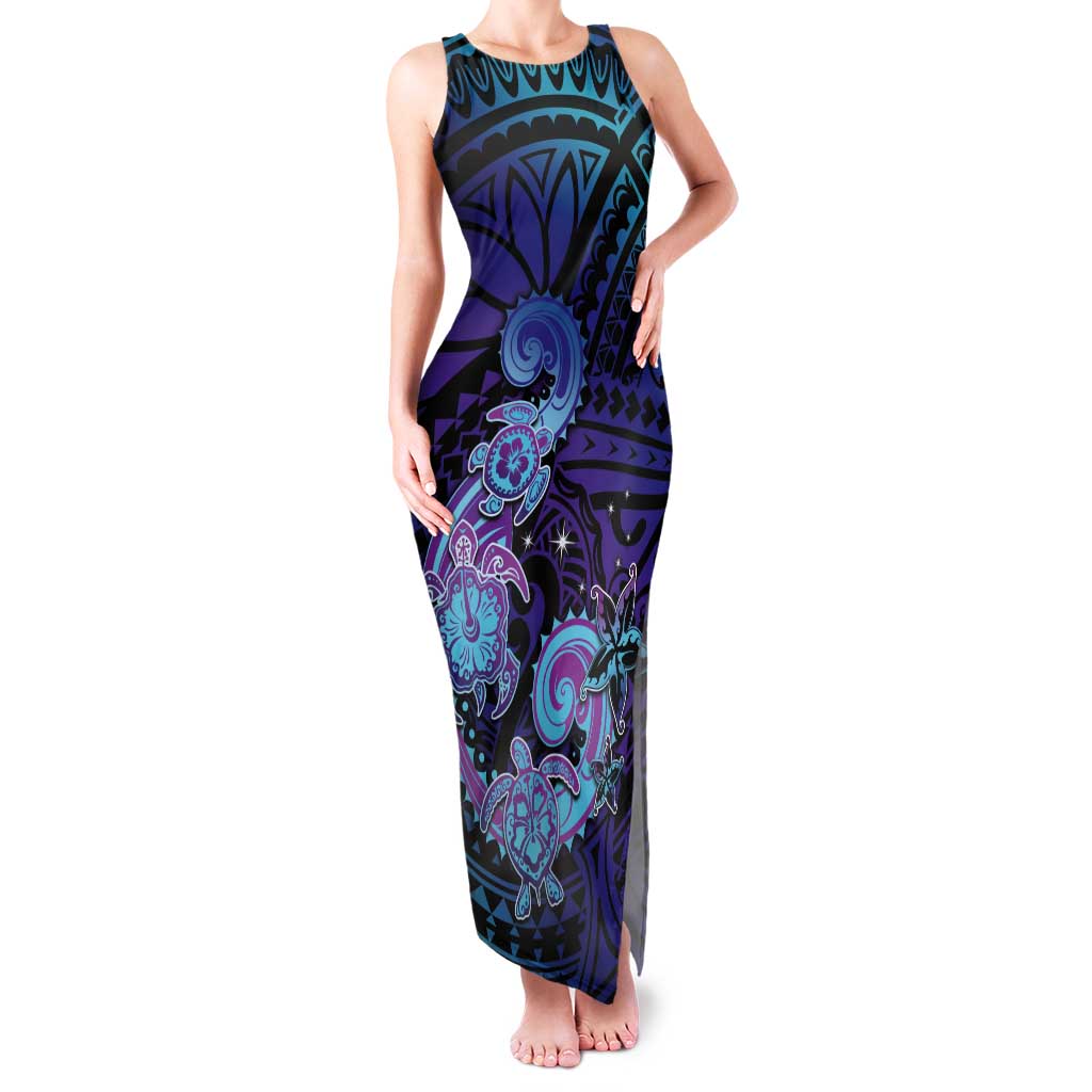 Hawaii Makahiki Turtle Tank Maxi Dress Spiral Polynesian Tattoo LT05 Women Purple - Polynesian Pride