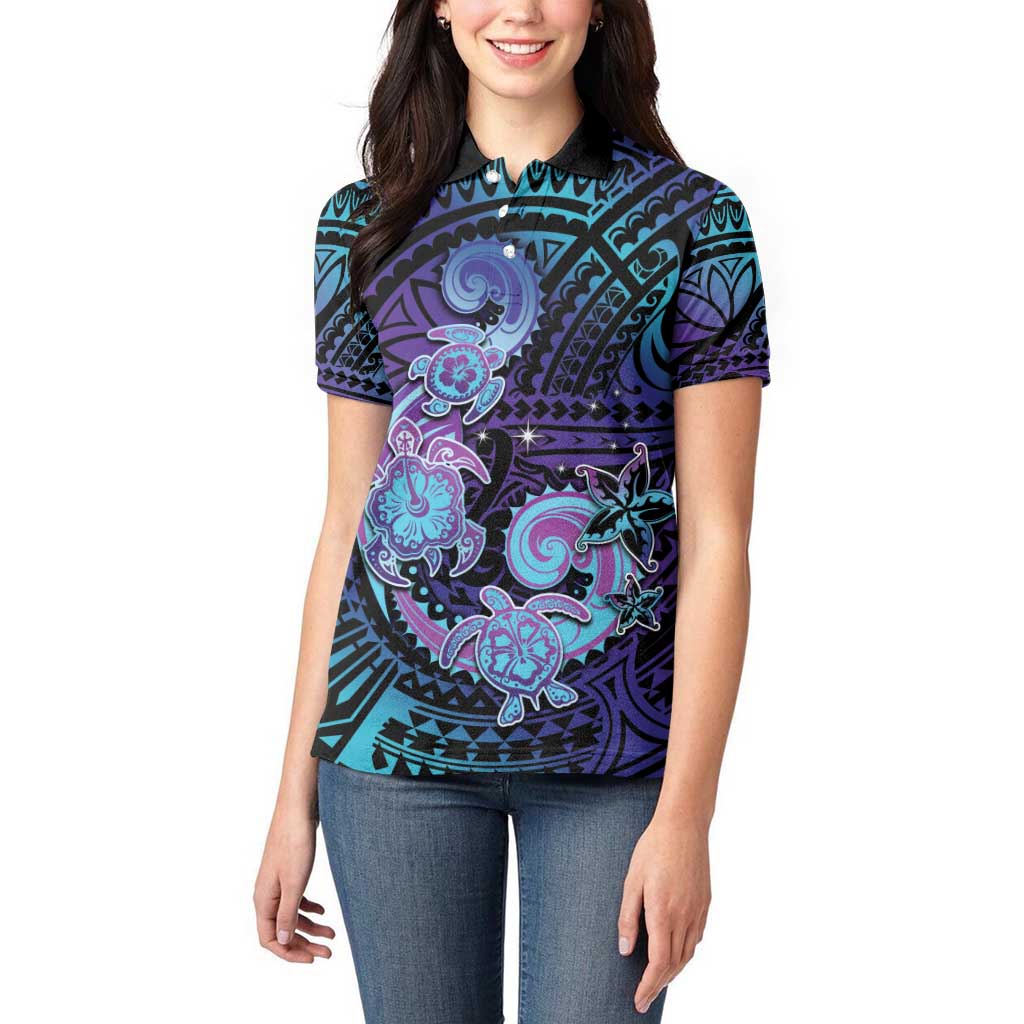 Hawaii Makahiki Turtle Women Polo Shirt Spiral Polynesian Tattoo