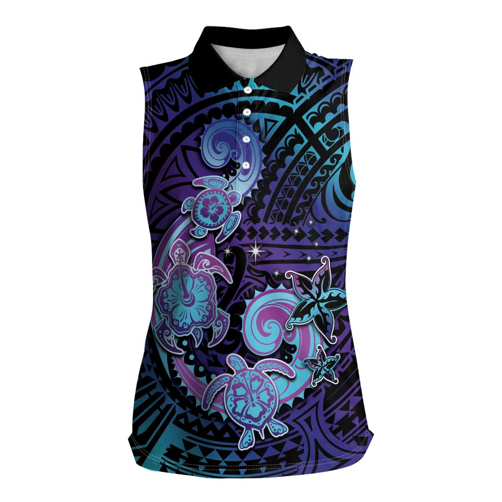 Hawaii Makahiki Turtle Women Sleeveless Polo Shirt Spiral Polynesian Tattoo LT05 Female Purple - Polynesian Pride