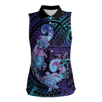 Hawaii Makahiki Turtle Women Sleeveless Polo Shirt Spiral Polynesian Tattoo LT05 Female Purple - Polynesian Pride