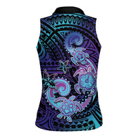 Hawaii Makahiki Turtle Women Sleeveless Polo Shirt Spiral Polynesian Tattoo LT05 - Polynesian Pride