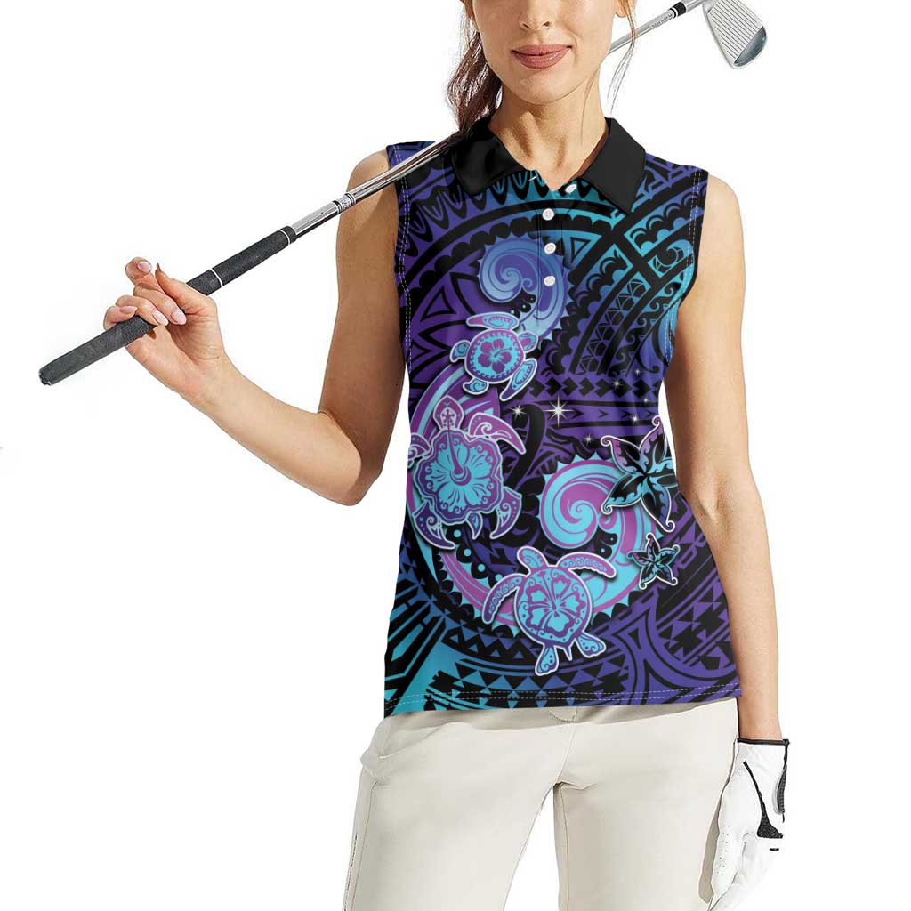 Hawaii Makahiki Turtle Women Sleeveless Polo Shirt Spiral Polynesian Tattoo LT05 - Polynesian Pride