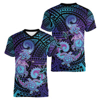 Hawaii Makahiki Turtle Women V-Neck T-Shirt Spiral Polynesian Tattoo LT05 - Polynesian Pride