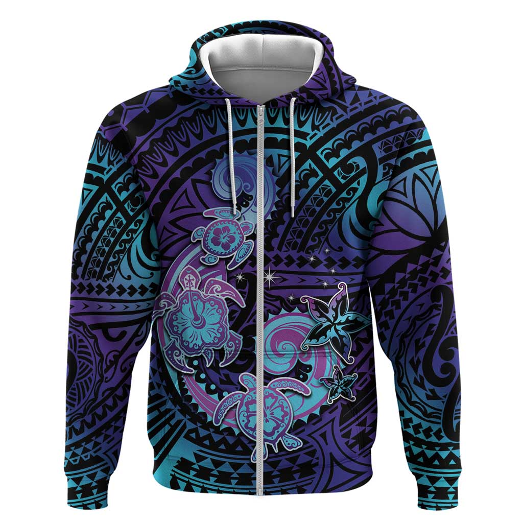 Hawaii Makahiki Turtle Zip Hoodie Spiral Polynesian Tattoo