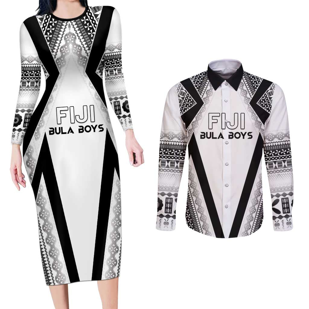 Custom Bula Fiji Football Couples Matching Long Sleeve Bodycon Dress and Long Sleeve Button Shirt Go Champions - Polynesian Pride